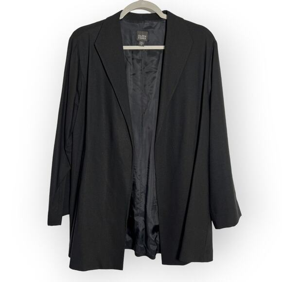 Eileen Fisher Open Front Wool Blazer Jacket SIZE M Black Italian Fabric - Picture 1 of 13